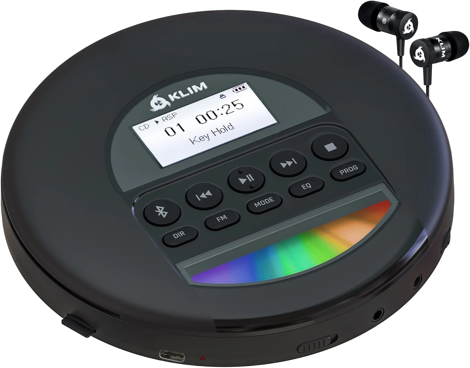 KLIM Nomad - Portable CD Player with Long-Lasting Battery - with Headphones - Radio FM - Compatible MP3 CD Player Portable - TF Card Radio FM Bluetooth - Ideal for Cars - Black