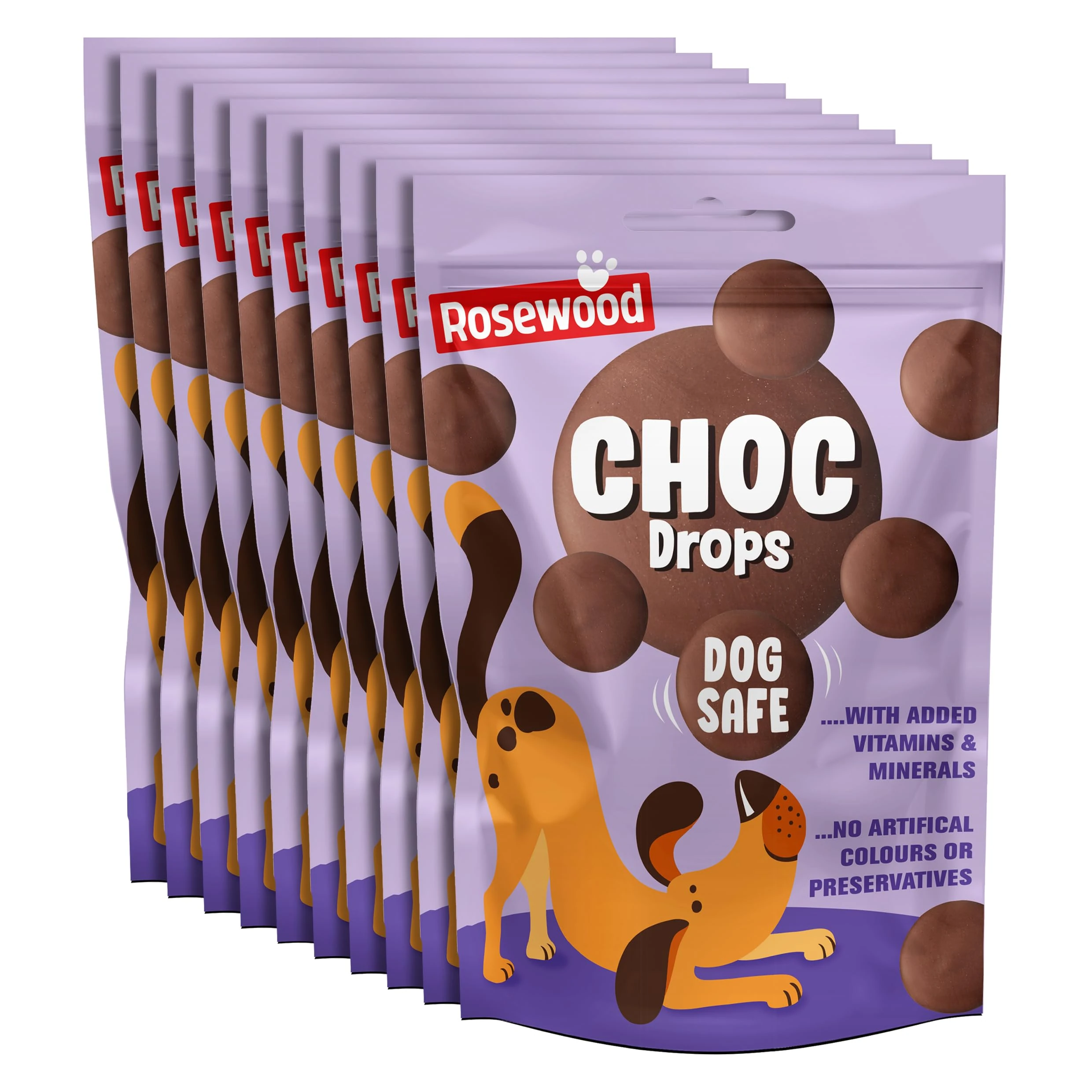 Rosewood Choc Drops for Dogs - Dog Safe Chocolate Treat with Added Vitamins, Cocoa Free, Training Treats for Small, Medium, Large Dogs & Puppies (Case of 10 x 200g)