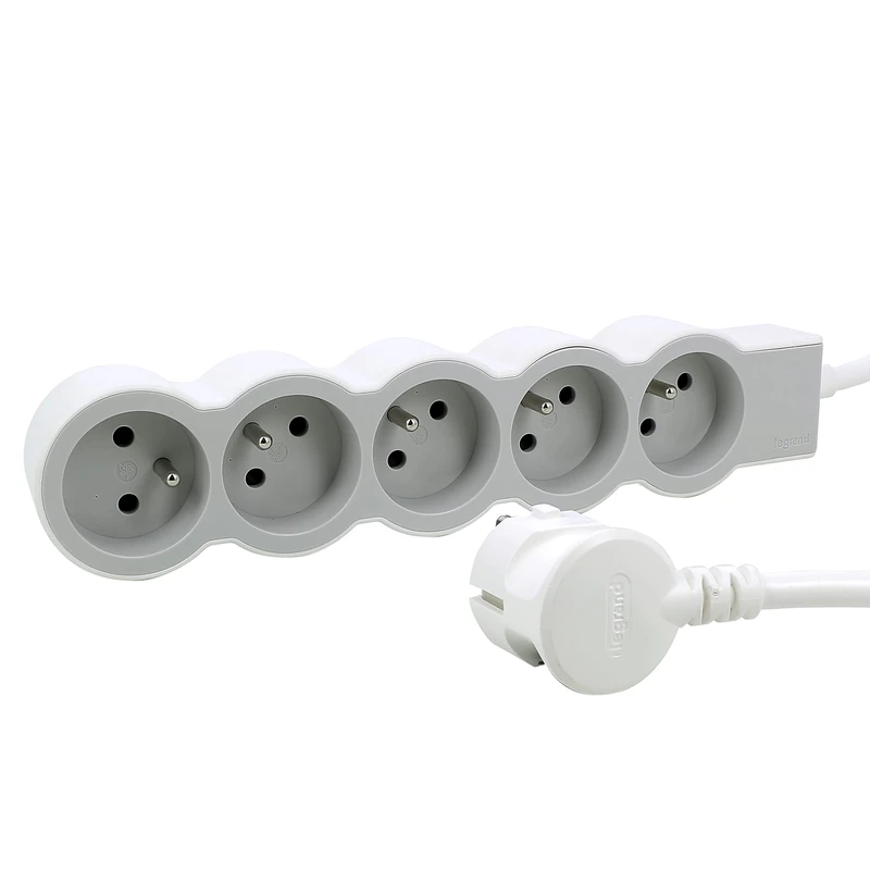 Legrand 3414971944060 Socket Strip FB 5x2P + T Standard 3 m 1 mm² White/Grey, Colourless, One Size
