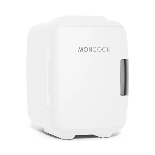 MONCOOK Mini Fridge For Bedrooms - Small, Portable & Quiet Mini Fridges For Skincare, Medicine, Food & Drinks - Cooling & Warming Function - Perfect For Home, Office, Car Or Travel - 5L - White