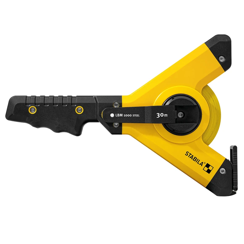 Stabila Frame Tape Measure LBM 1000 Steel 30 m Steel Measuring Tape with Metric Scale and Nylon Wrap Coating Universal Hook Shatterproof Frame MID Accuracy LBM1000 ST30 Black/Yellow