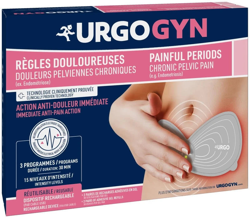 URGOGYN Electrotherapy Pad for Periodic Pain - Pelvic Pain - Endometriosis - Clinically Proven Technology - Instant Pain Relief - Rechargeable - from First Period, Grey