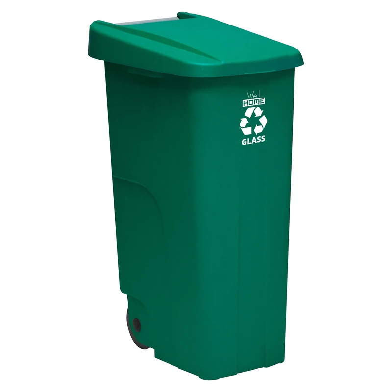 WELL HOME MOBILIARIO & DECORACIÓN Recycle Container 110 litres, Closed with Lid, Ideal for Recycling Glass, with Wheels, Green, 110 L