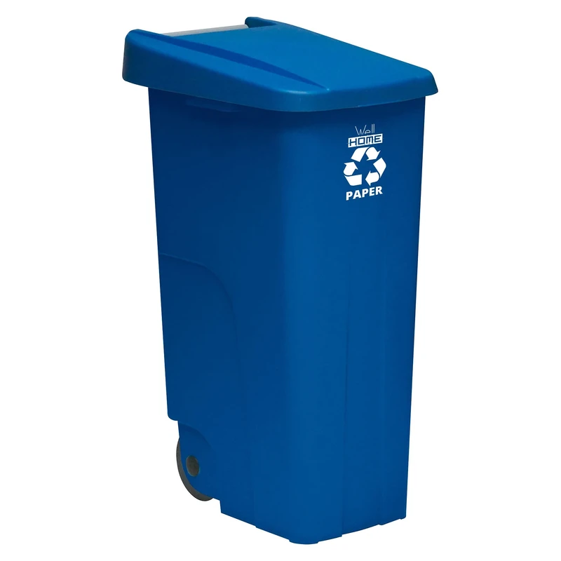 WELL HOME MOBILIARIO & DECORACIÓN Recycle Container 110 litres, Closed with Lid, Ideal for Recycling Paper and Cardboard, with Wheels, Blue, 110 L