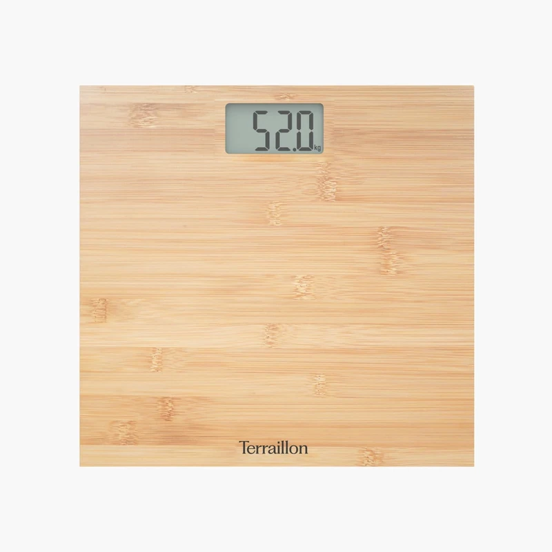 TERRAILLON - BAMBOO - Electronic personal scale, ultra-flat pure bamboo tray, LCD screen, capacity 150 kg, 100 g scale, bamboo