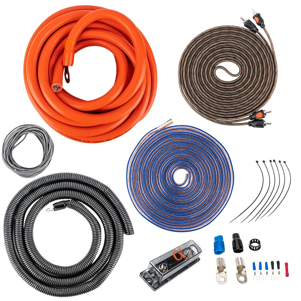Alphasonik HK0 Premium 0-Gauge Complete Car Amplifier Installation Kit Power, Ground, Remote, Speaker Wire, Twisted RCA Interconnect, in Line ANL Fuse Holder, 250Amp ANL Fuse - Amp Install Kit