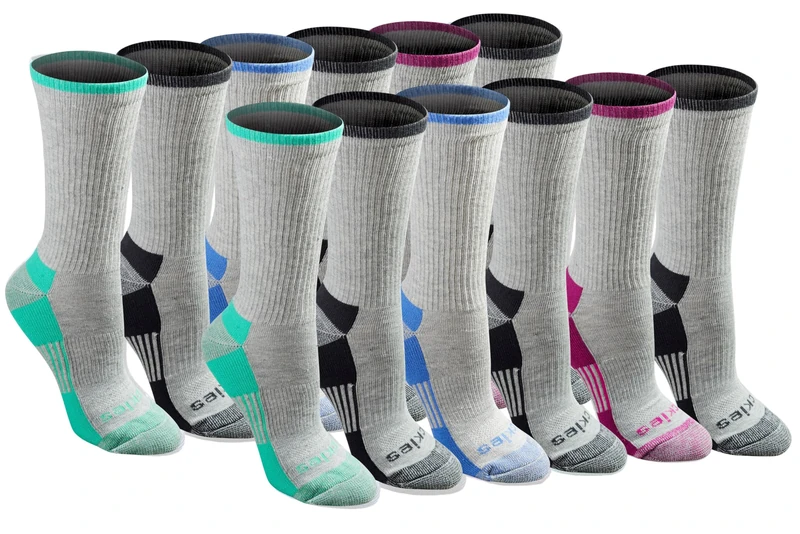Dickies Women's Dri-tech Fashion Moisture Control Crew Socks, Available in S-XL (5, 6, 12 Pairs), Grey Assorted (12 Pairs), L