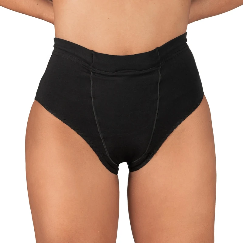 Underworks Vulvar Varicosity and Prolapse Support Brief with Groin Compression Bands - 521, Black, S
