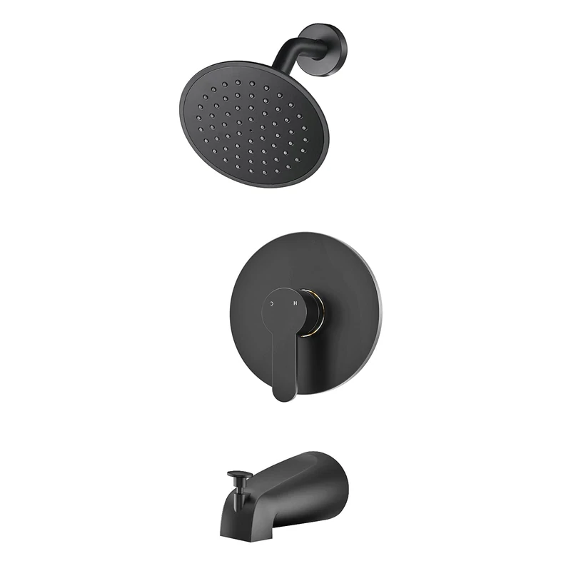 WRISIN Black Shower Faucet Set with Tub Spout (Valve Included), Shower System Wall Mounted, Shower Trim Kit with 6 Inch High-Pressure Rian Shower Head (Matte Black)