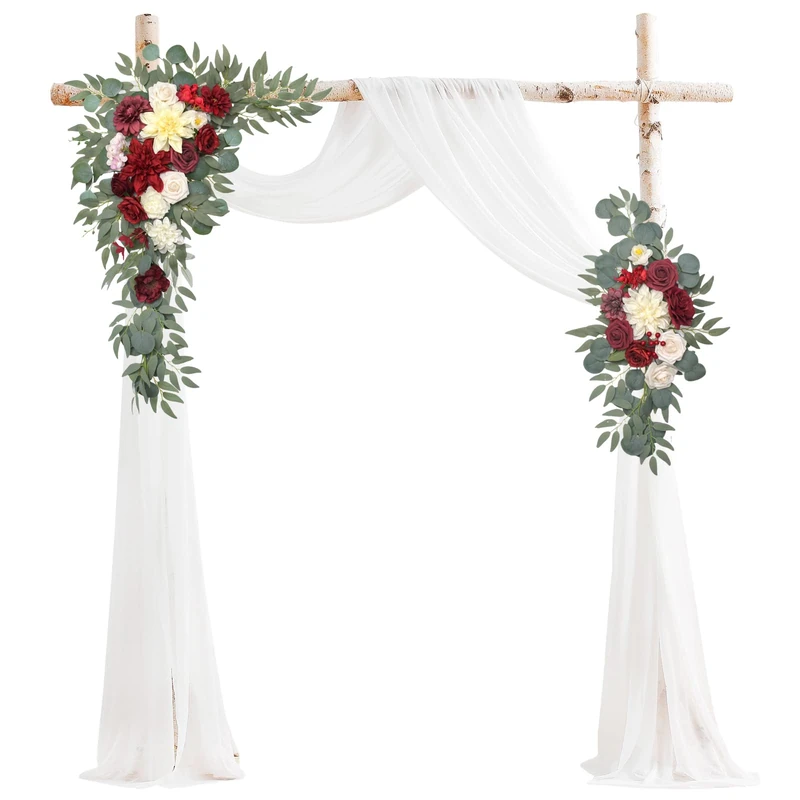 BASIMAN Arch Flowers with Drapes Kit (Pack of 3) for Wedding Ceremony Arbor and Reception Backdrop Decoration Wedding Welcome Signs Floral Birthday Party Decoration