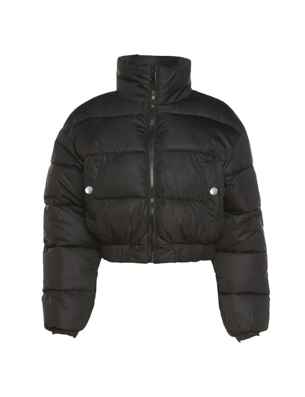 Gihuo Women' s Cropped Quilted Puffer Jacket Outerwear Coats, Black, Medium