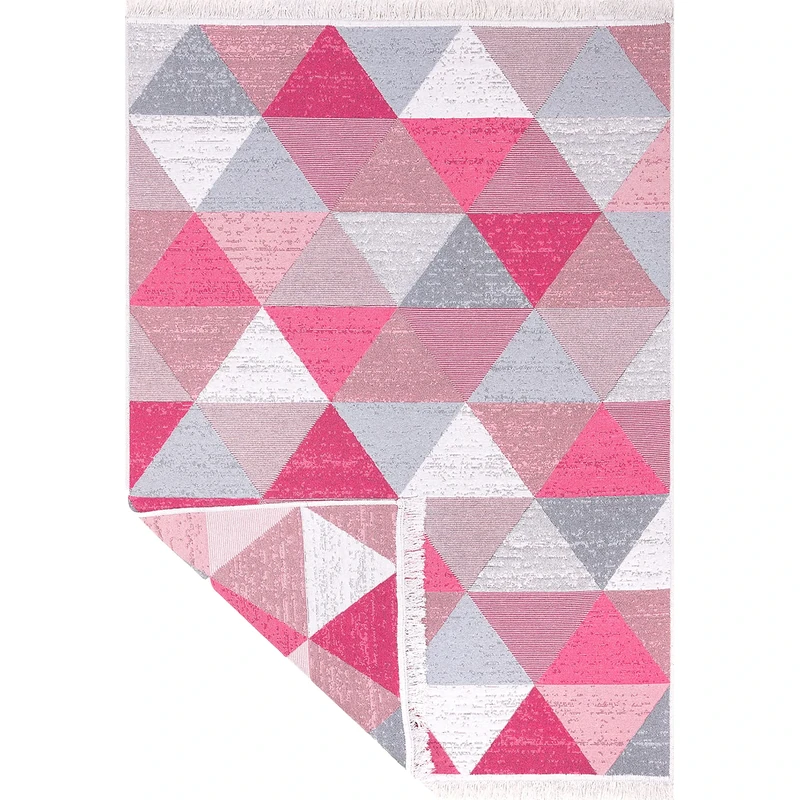 Fashion4Home Short Pile Boho Kilim Rug, Living Room Rug, Bedroom and Kitchen Rug, Runner Rug, Hallway Rug, Children's Room Rug, Checked Light Pink, Greetings: 140 x 200 cm