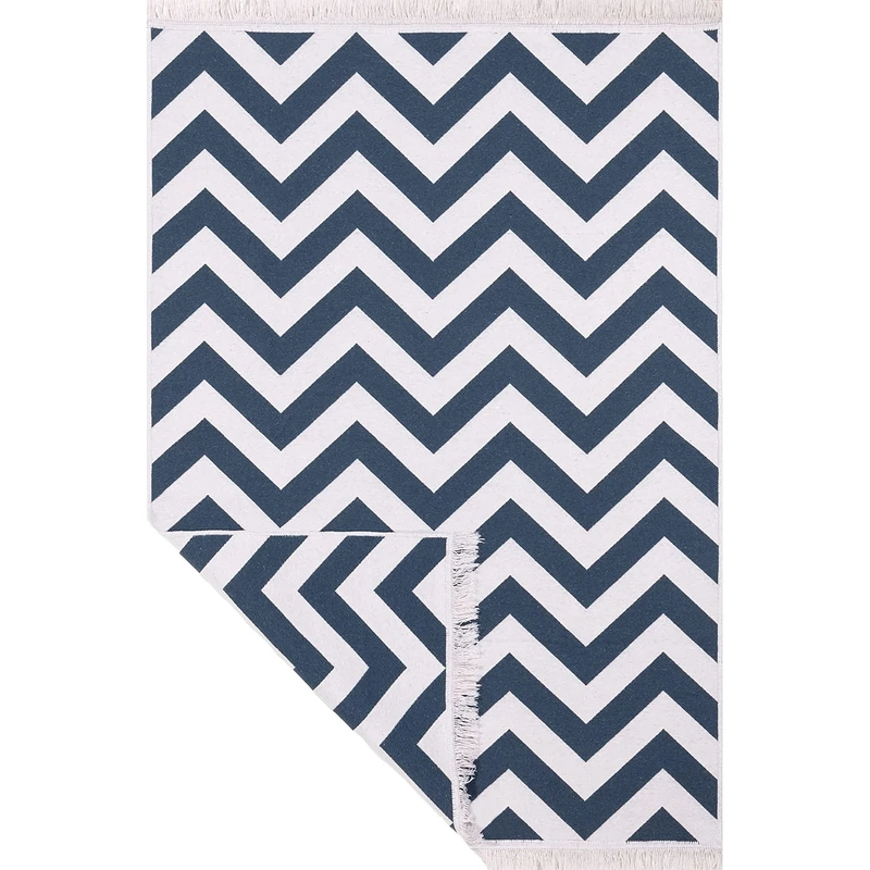 Fashion4Home Short Pile Boho Kilim Rug, Living Room Rug, Bedroom and Kitchen Rug, Rug Runner, Hallway Rug, Children's Room Rug, Zigzag Blue/White, Greetings: 160 x 230 cm