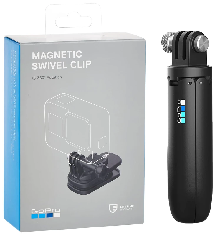 GoPro Magnetic Swivel Clip - Official Accessory, Black, ATCLP-001 & AFTTM-001 Shorty Mini Extension Pole with Tripod - Black (Official Accessory), 2.8 cm*3.2 cm*11.7 cm