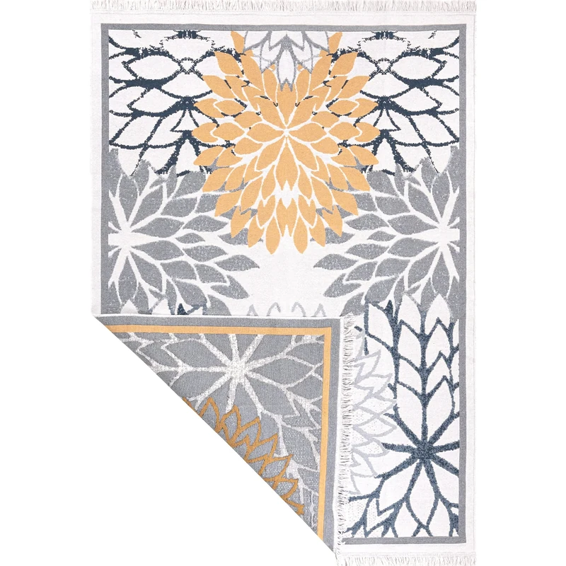 Jimri Fashion4Home Short Pile Boho Kilim Rug, Living Room Rug, Bedroom and Kitchen Rug, Runner Rug, Hallway Rug, Children's Room Rug, Oriental Blue/Gold, Greetings: 160 x 230 cm