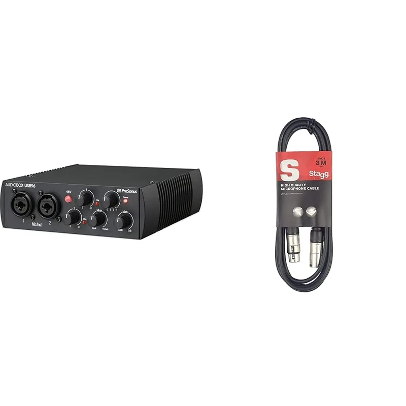 PreSonus AudioBox USB 96-25th Anniversary Edition, Ableton Live Lite DAW and more for recording, streaming and podcasting & Stagg SMC3 3m XLR to XLR Plug Microphone Cable, Black