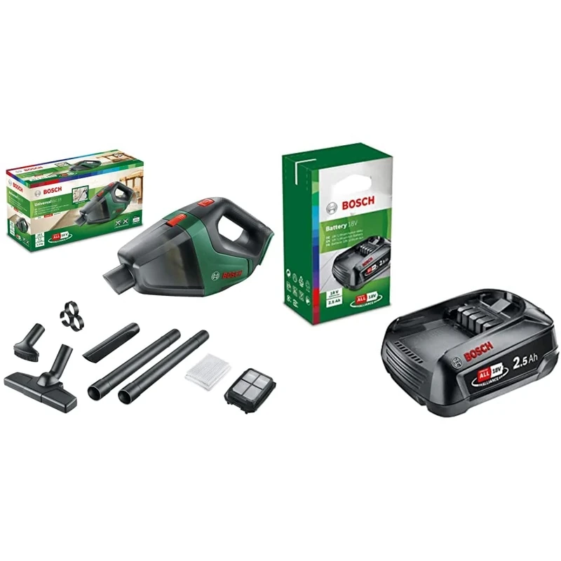 Bosch Home and Garden Cordless Vacuum Cleaner UniversalVac 18 (without battery, 18 Volt system, in carton packaging) & Home and Garden Battery Pack PBA 18V Black