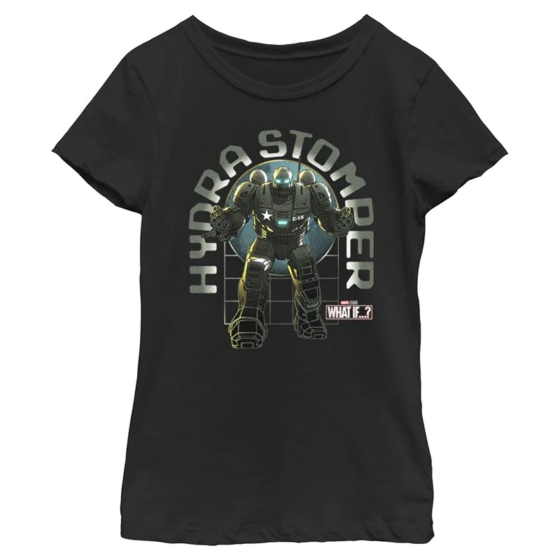 Marvel What If ? Hydraw Stomper Stomp Girl's Solid Crew Tee, Black, XS