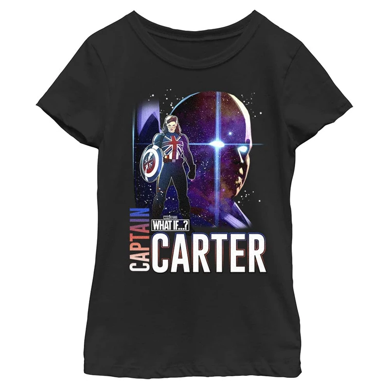 Marvel for Girl's Watcher Captain Carter T-Shirt, Schwarz, S