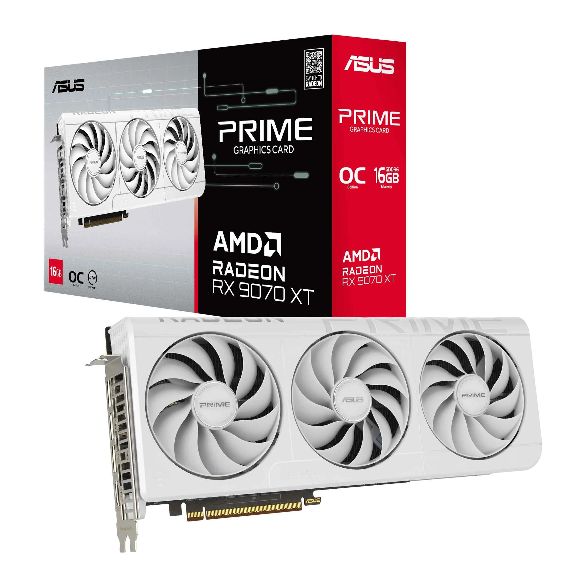 ASUS Prime Radeon RX 9070 XT White OC Edition 16GB GDDR6 Gaming Graphics Card (AMD Radeon RX9070XT RDNA 4, 2.5-Slot, PCIe 5.0, 1x HDMI 2.1b, 3X DisplayPort 2.1a, White, PRIME-RX9070XT-O16G-WHITE)