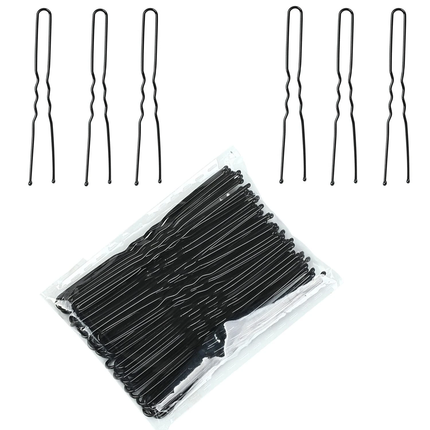 Black Hair Pins, Bobby U Shape Bun Clips Grips for Women Styling - 50 Pieces for All Hair Types (6 cm/2.36 Inch)