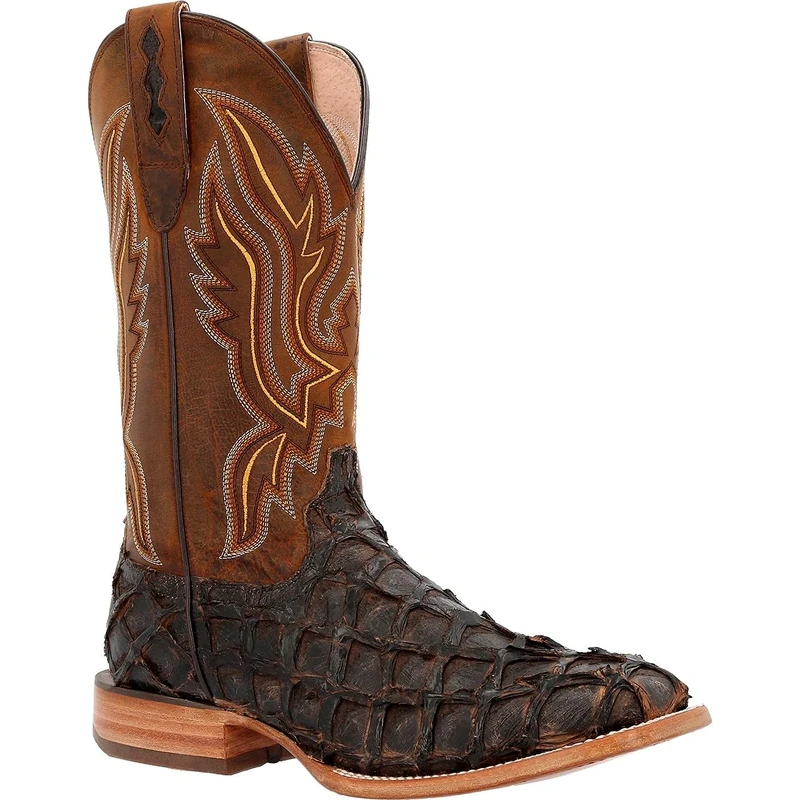 Durango Men's Exotic Pirarucu Skin Western Boot Broad Square Toe, Dark Brown Pirarucu, 8.5 Wide