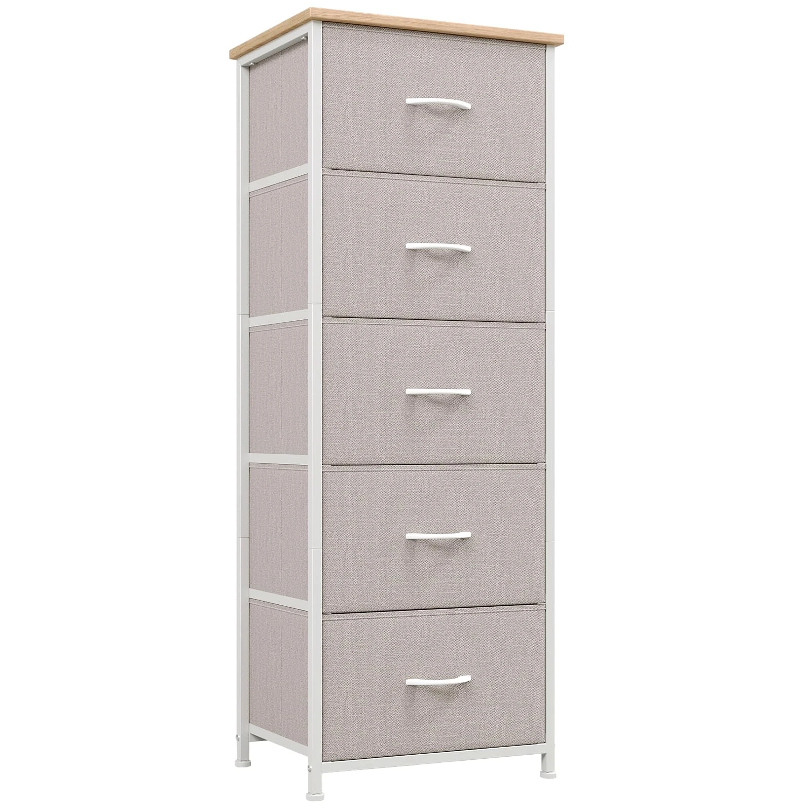 Somdot Tall Chest of Drawers for Bedroom with 5 Drawers, Storage Organiser Fabric Dresser for Closet Bedside Nursery Laundry Living Room Entryway Hallway, Ash Grey