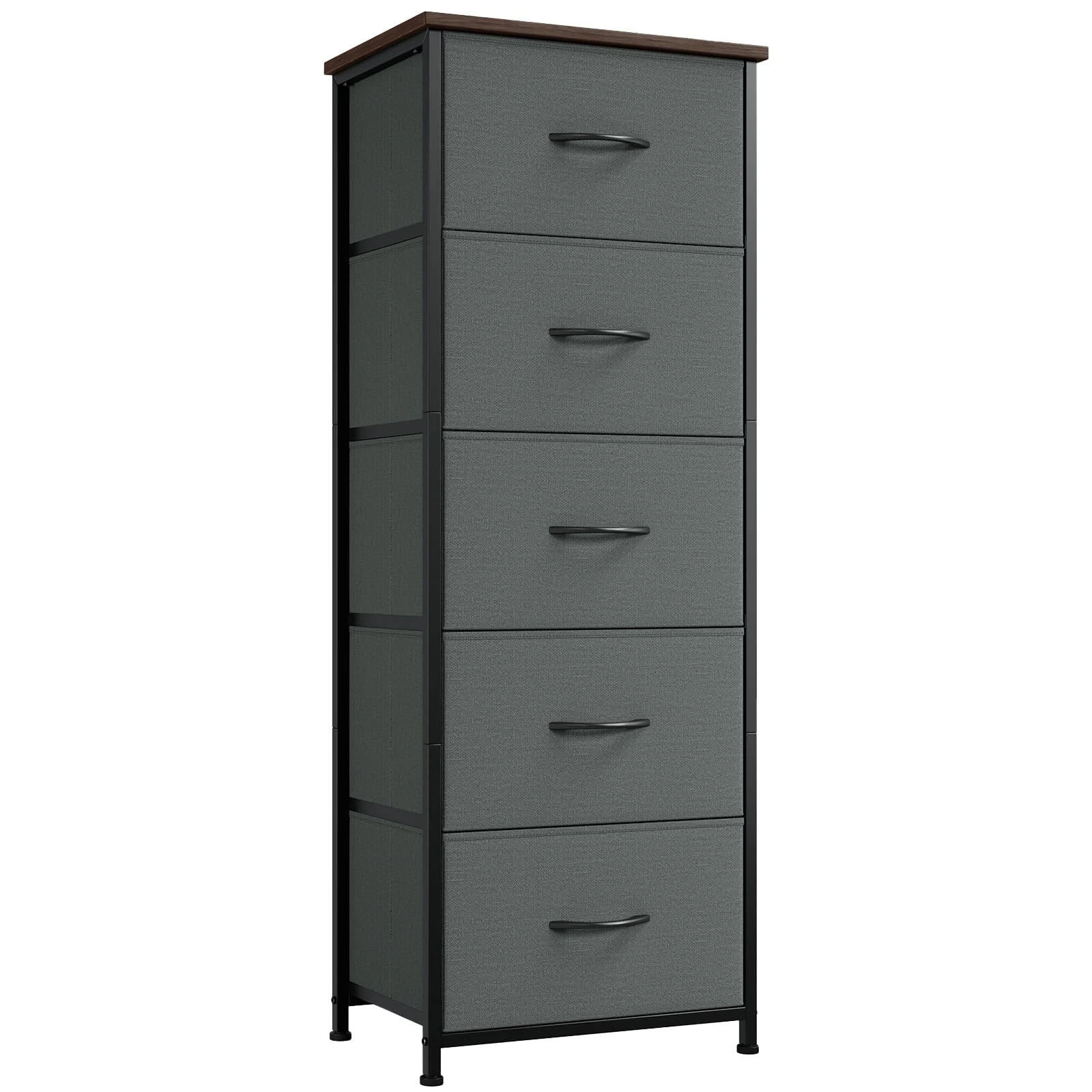 Somdot Tall Chest of Drawers for Bedroom with 5 Drawers, Storage Organiser Fabric Dresser for Closet Bedside Nursery Laundry Living Room Entryway Hallway, Charcoal Grey