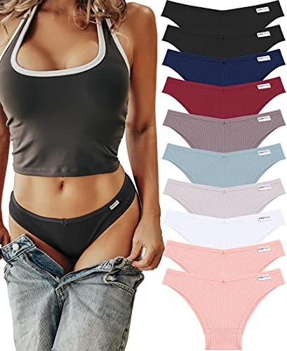 FINETOO 10-Pack Women's Brazilian Briefs Bikini Set, Sexy Girls’ Cotton Underwear, Underpants, Comfortable Lingerie, Seamless Hipster, M