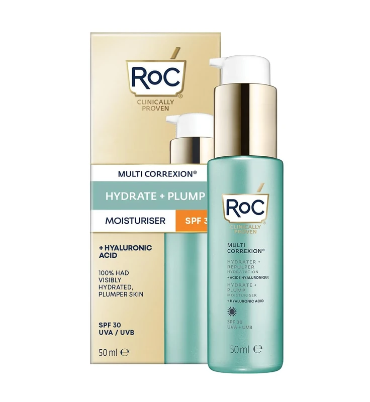 RoC Multi Correxion Hydrate + Plump Moisturiser SPF30 | Face Cream with Hyaluronic Acid, For All Skin Types | 50 ml