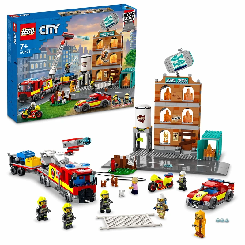 LEGO 60321 City Fire Brigade Set, Building with Fold-Back Flames, Truck Toy and Firefighter Minifigures, Gift Idea for Kids, Boys and Girls Age 7 plus