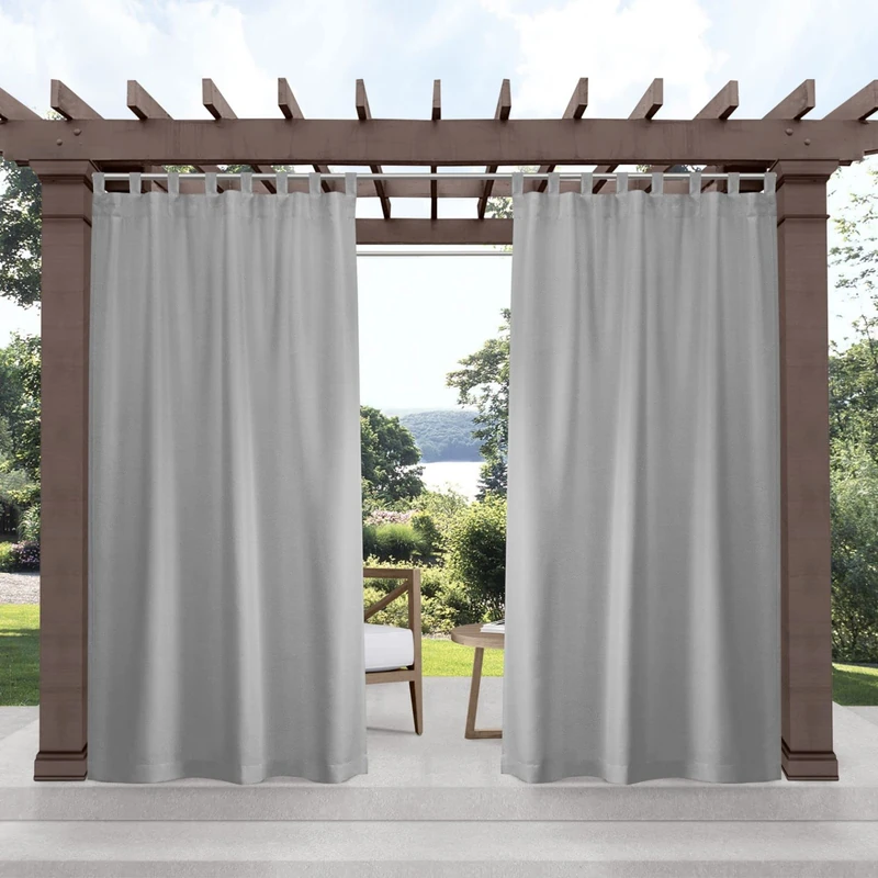 Exclusive Home Cabana Solid Indoor/Outdoor Light Filtering Hook-and-Loop Tab Top Curtain Panel, 54"x132", Cloud Grey, Set of 2
