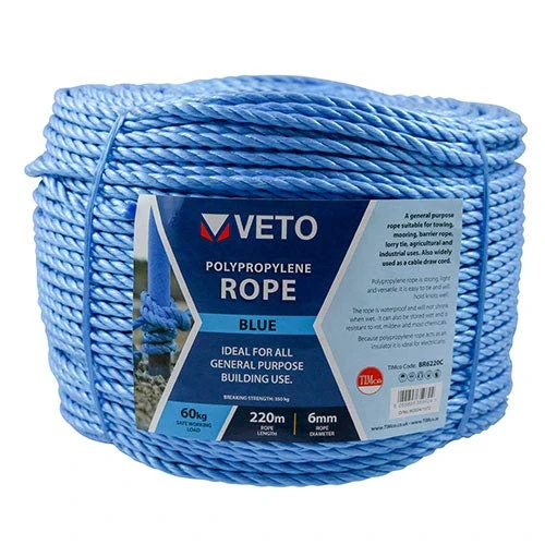 TIMCO Polypropylene Blue Rope – General purpose – Great for towing, mooring, strapping, cable draw cord and as a washing line - 8mm x 220m - Image 1