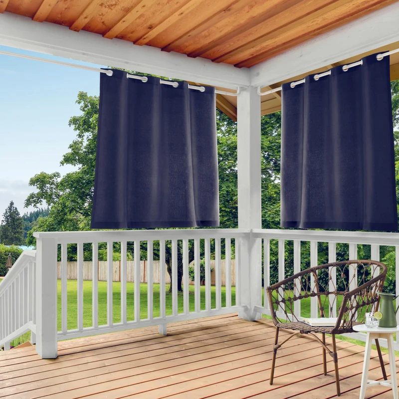 TOWN & COUNTRY BASICS Cabana Solid Heavyweight Indoor Outdoor Curtains, Light Filtering Opacity with Grommet Top, Water Repellent, 2-Pack Set, 54"x63", Dark Navy