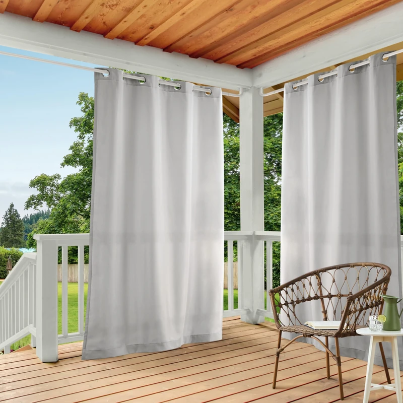 TOWN & COUNTRY BASICS Exclusive Home Cabana Solid Indoor/Outdoor Light Filtering Grommet Top Curtain Panel Pair, 54"x144", Cloud Grey