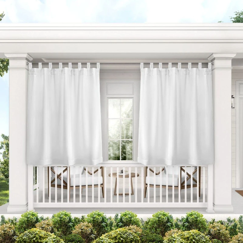 Exclusive Home Cabana Solid Indoor/Outdoor Light Filtering Hook-and-Loop Tab Top Curtain Panel, 54"x63", White, Set of 2 - Image 1