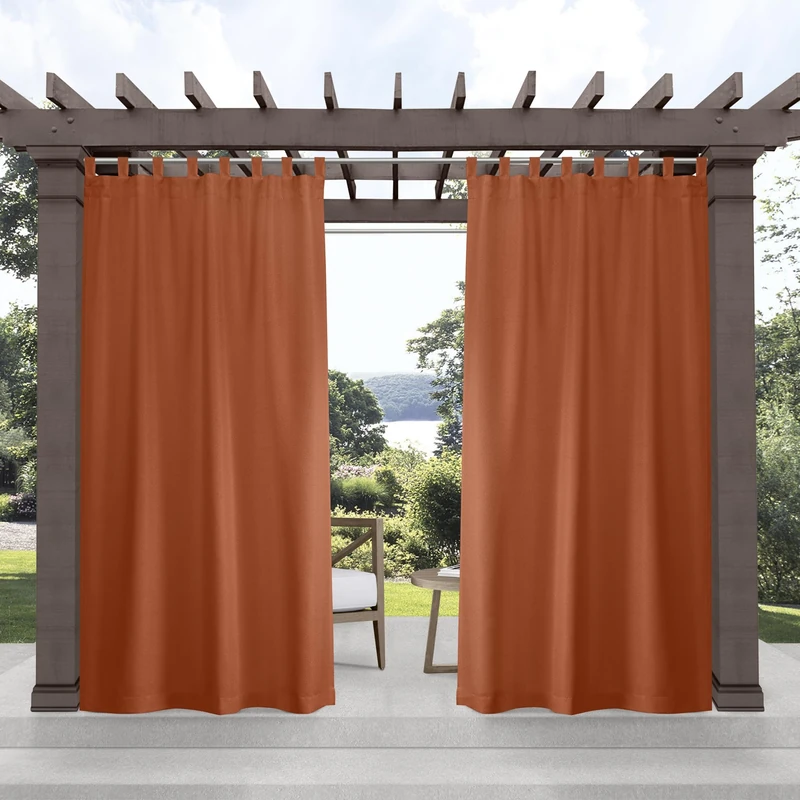 Exclusive Home Cabana Solid Indoor/Outdoor Light Filtering Hook-and-Loop Tab Top Curtain Panel, 54"x108", Mecca Orange, Set of 2