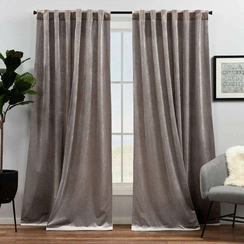 Exclusive Home Velvet Heavyweight Light Filtering Hidden Tab Top Curtain Panel Pair, 52"x84", Taupe
