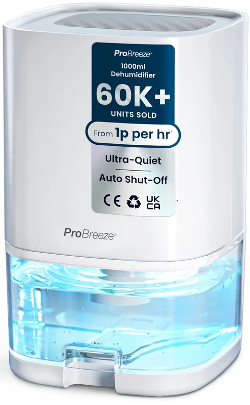 Pro Breeze 1000ml Dehumidifier for Bathroom - Quiet, Portable & Small Air Dehumidifier for Bedroom Mould, Damp & Moisture - with 4-Hour Timer, Auto Shut-Off & LED Changing Lights - White