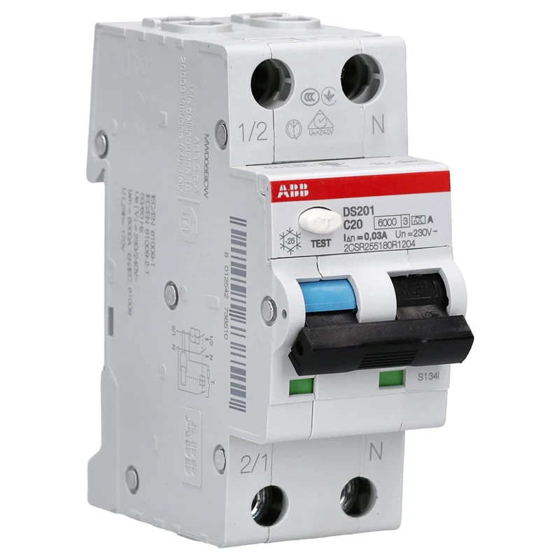 Circuit Breaker DS200 1p + N C 20A A 10kA 30mA (Reference: 2CSR255180R1204)