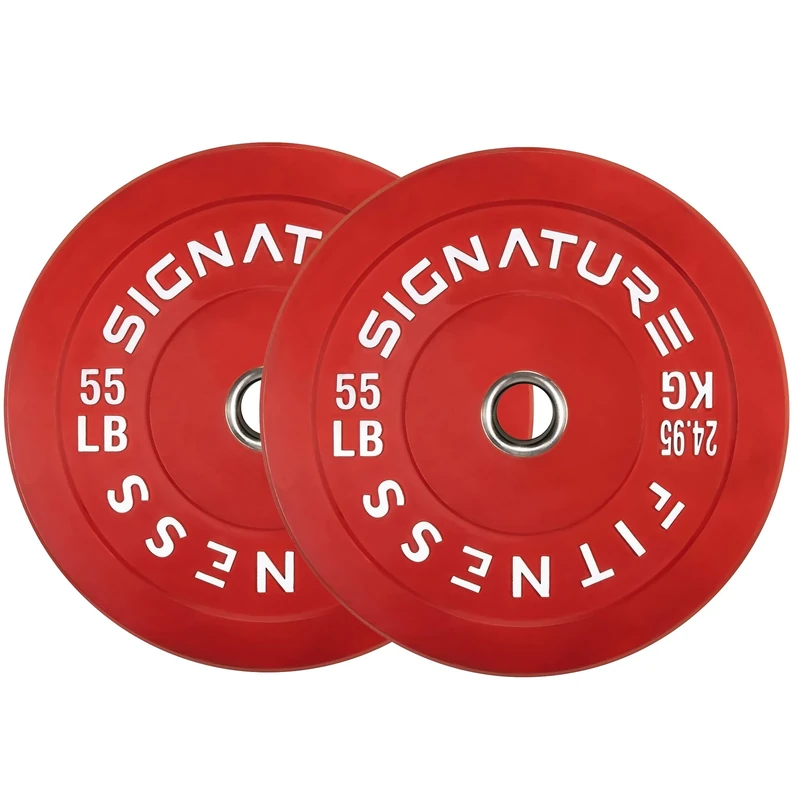 Signature Fitness 2" Olympic Bumper Plate Weight Plates with Steel Hub, 55LB Single, Colored