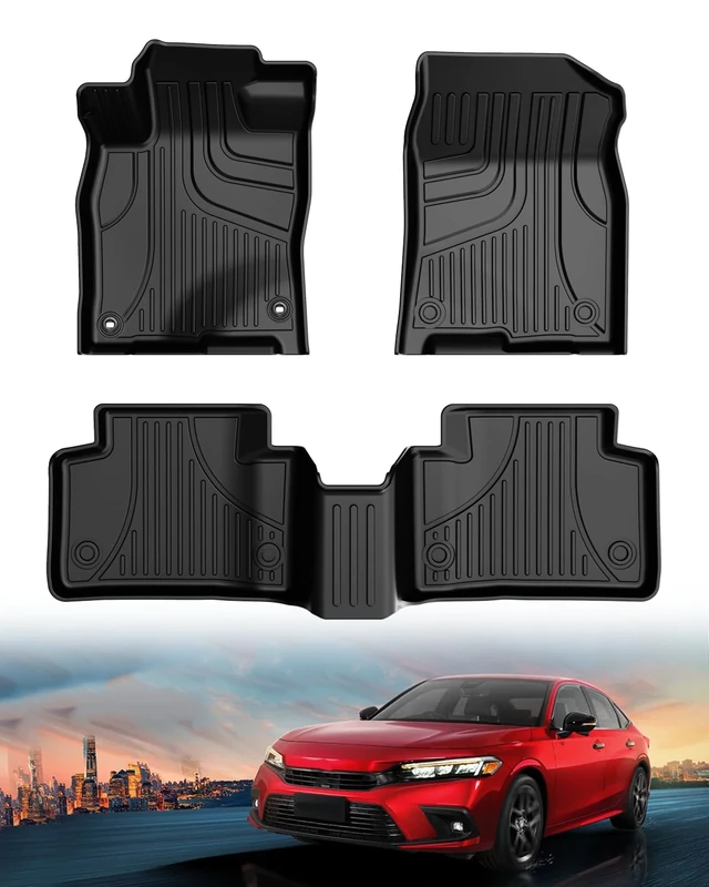 TTX LIGHTING Floor Mats for Honda Civic 2016 2017 2018 2019 2020 2021 All Models TPE Automotive Floor Mats All Weather Protector Mat Include Front and Rear Row Liner Black