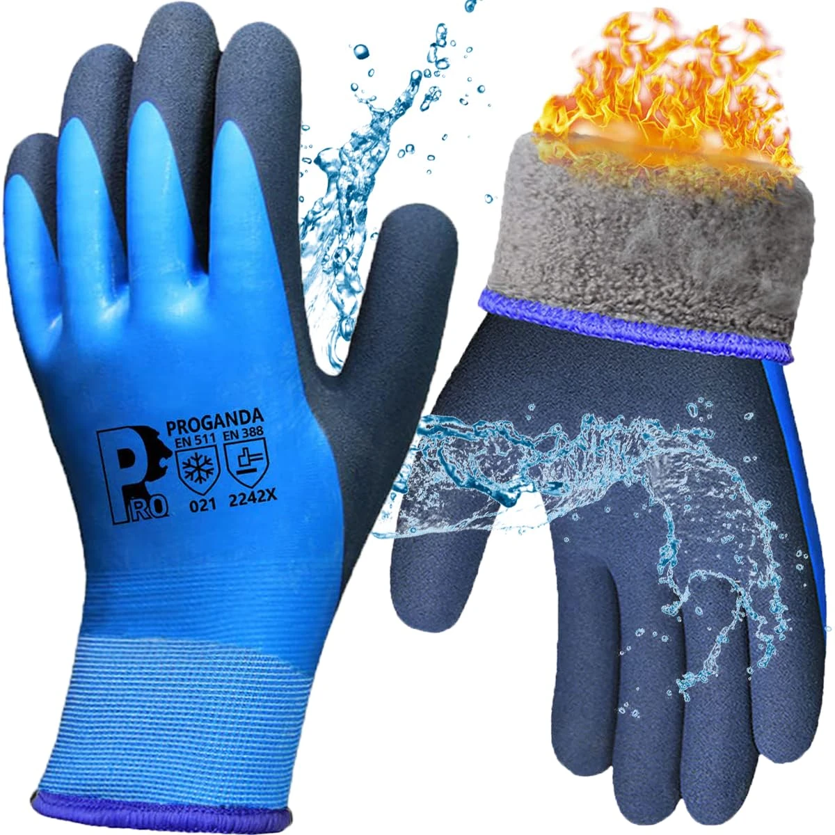 PROGANDA Waterproof Winter Work Gloves Thermal Fleece Liner Insulated Warm for Outdoor Cold Weather Car Washing Gardening Fishing Multipurpose