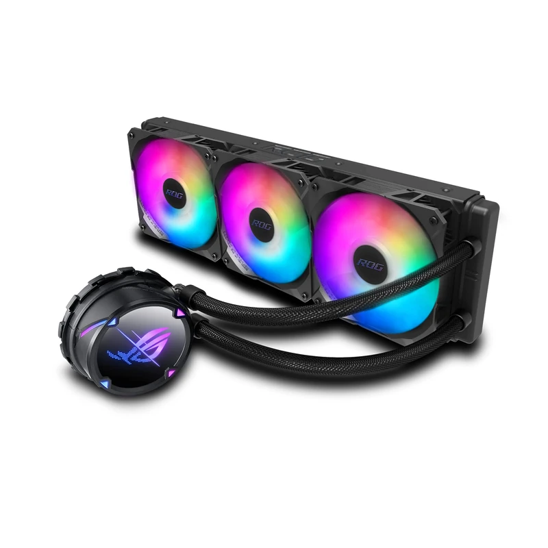 ASUS ROG Strix LC II 360 ARGB all-in-one liquid CPU cooler with Aura Sync, Intel® LGA 1150/1151/1155/1156/1200/2066 and AMD AM4/TR4 support and three ROG 120 mm ARGB radiator fans - Image 1