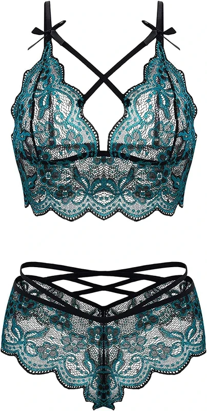 marysgift Green Lace Babydoll Lingerie Set - Bralette & Panty, Size M (UK 8-10)