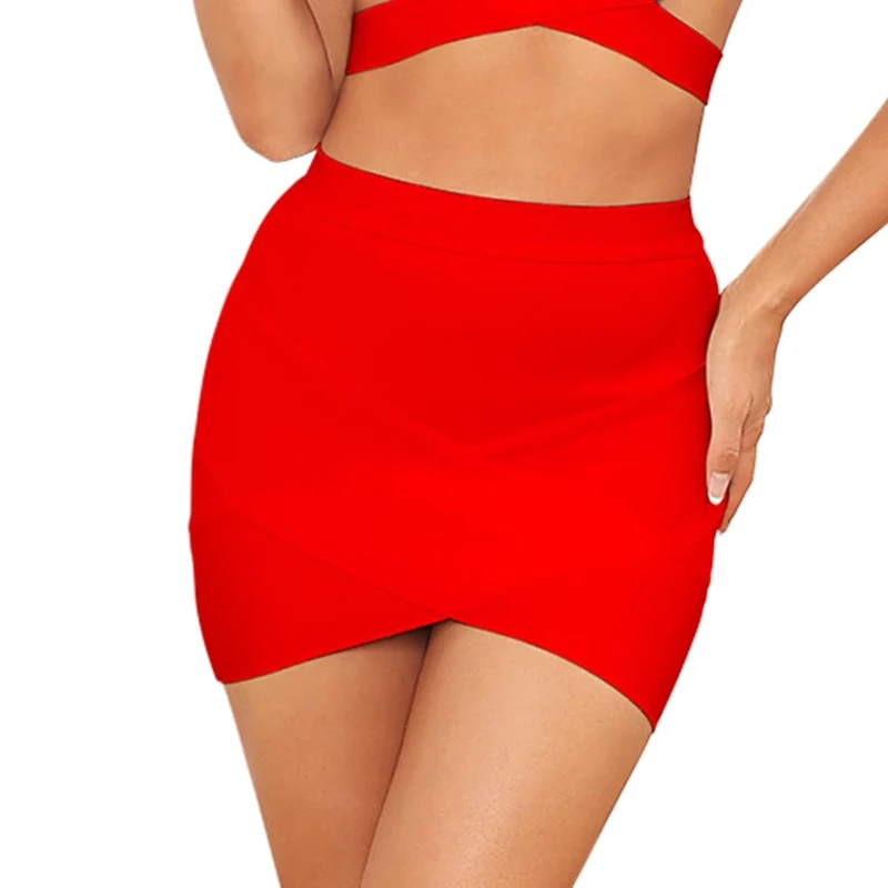 HQBORY Women's High Waist Elastic Bandage Bodycon Mini Pencil Skirt, Red, S