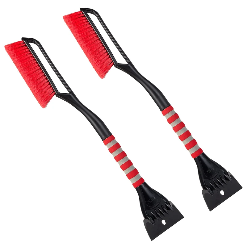 FOVAL 27" Snow Brush with Wider Detachable Ice Scraper (4.73" Width)(2 Pack), Snow Removal Car Brush with Comfortable Foam Grip for Cars, Trucks, SUVs, Windshield (Heavy Duty ABS, PVC Brush)