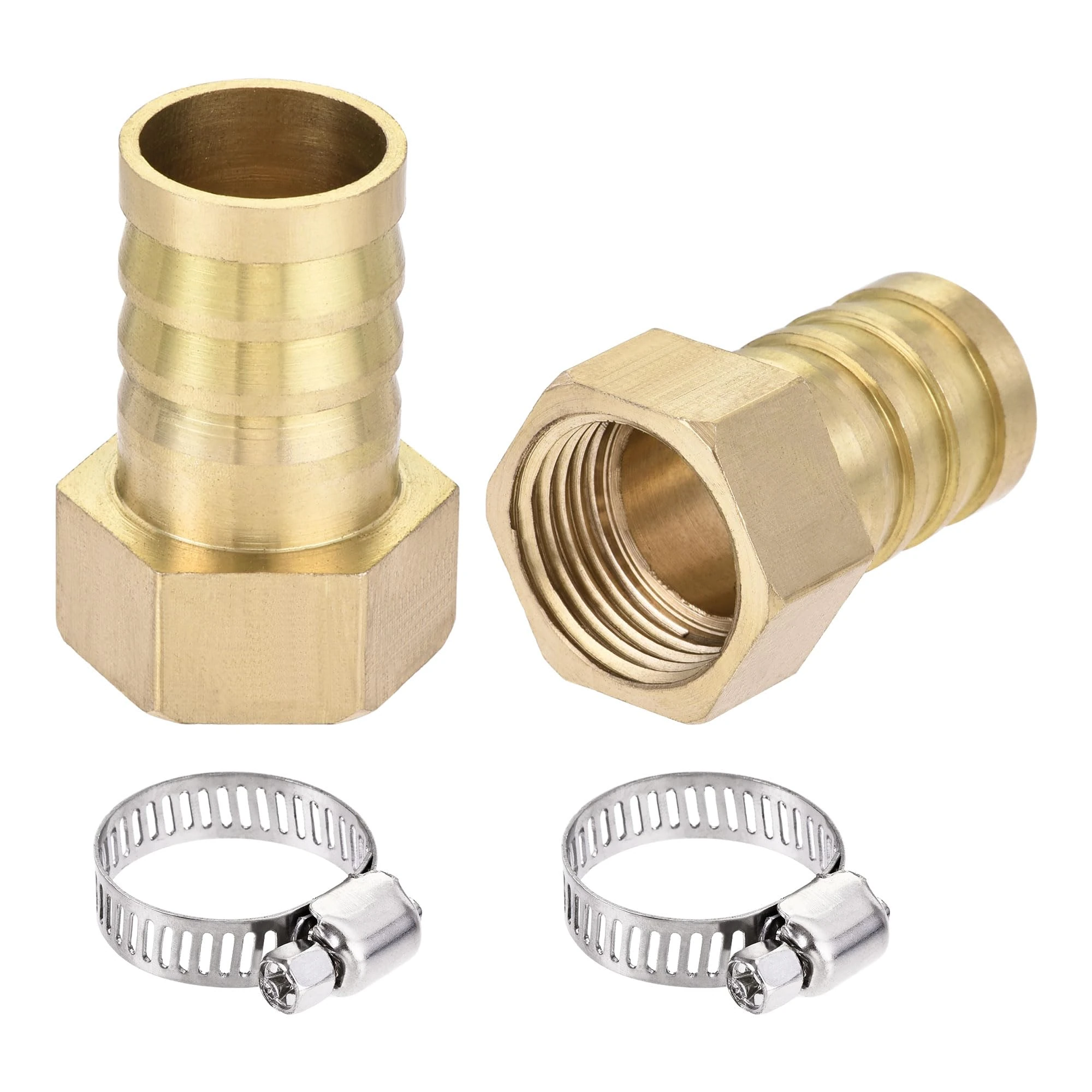sourcing map Brass Barb Hose Fitting Connector Adapter 19mm Barbed x G1/2 Female Pipe with Hose Clamp 2Set
