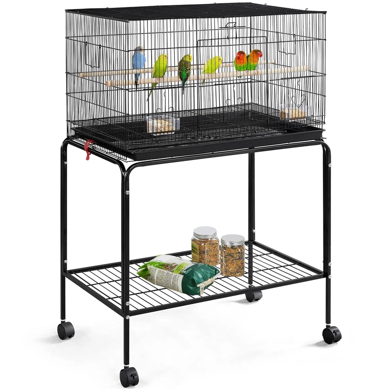 Yaheetech Large Wide Bird Cage Budgie Cage with Stand Parrot Cage Black Iron Flight Cage for Small lovebird/Cockatiel/Parakeet/Conure/Finch 119cm High