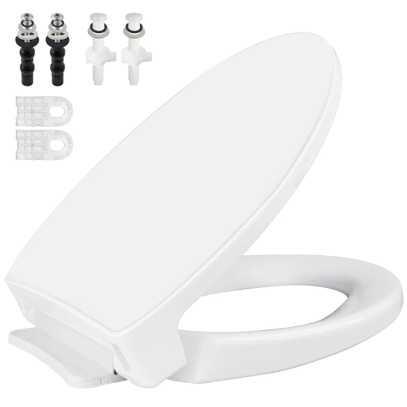 SS114 SoftClose Toilet Seat Replacement Compatible with TOTO SS114/SS113/SS154/SS224/SS204, Traditional Elongated Heavy Duty Toilet Seat Parts with 2-Pack Toilet Bolts and Nuts, Cotton White